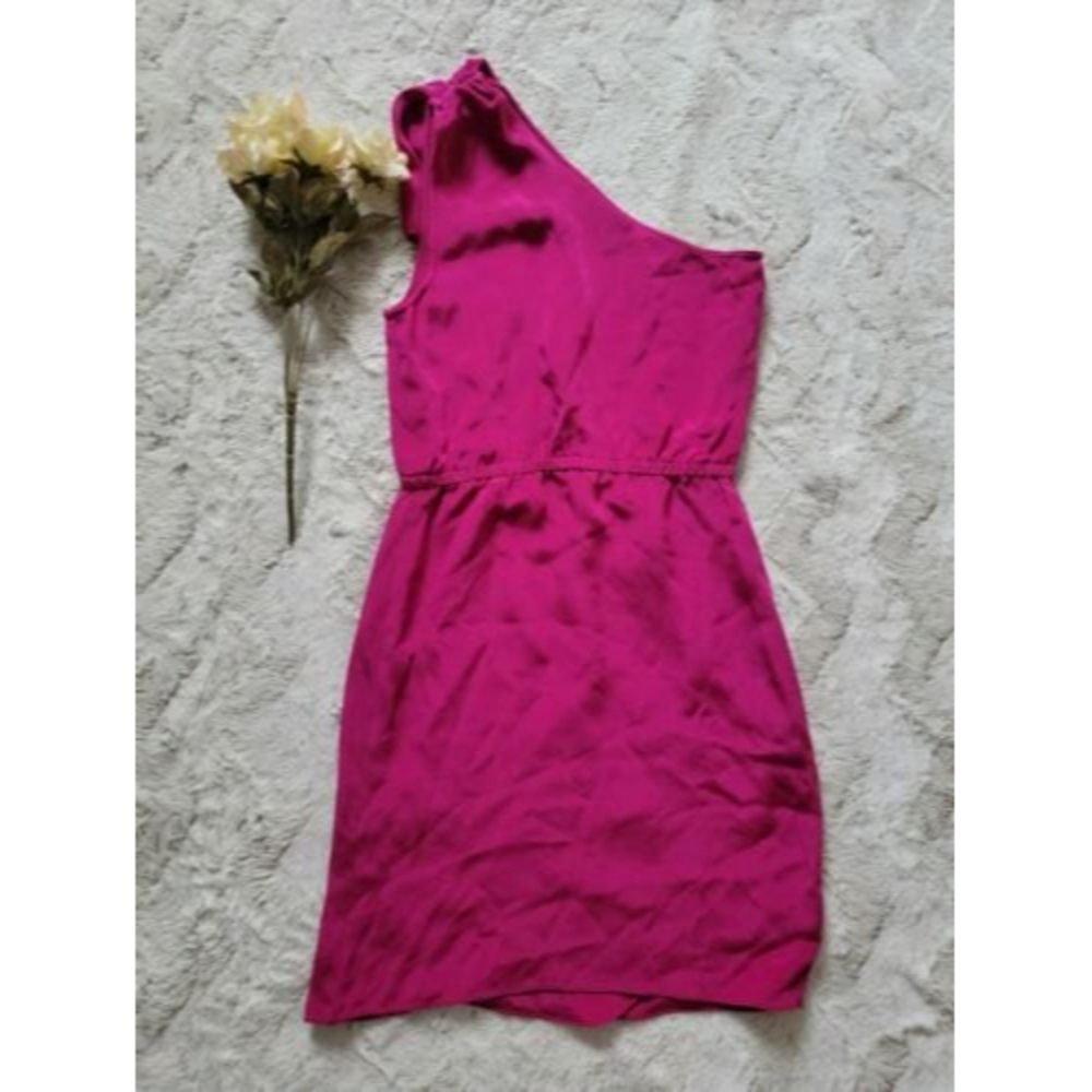 Vintage Anlo 100% Silk Fuchsia Pink One Shoulder Dress Size S - Picture 8 of 12